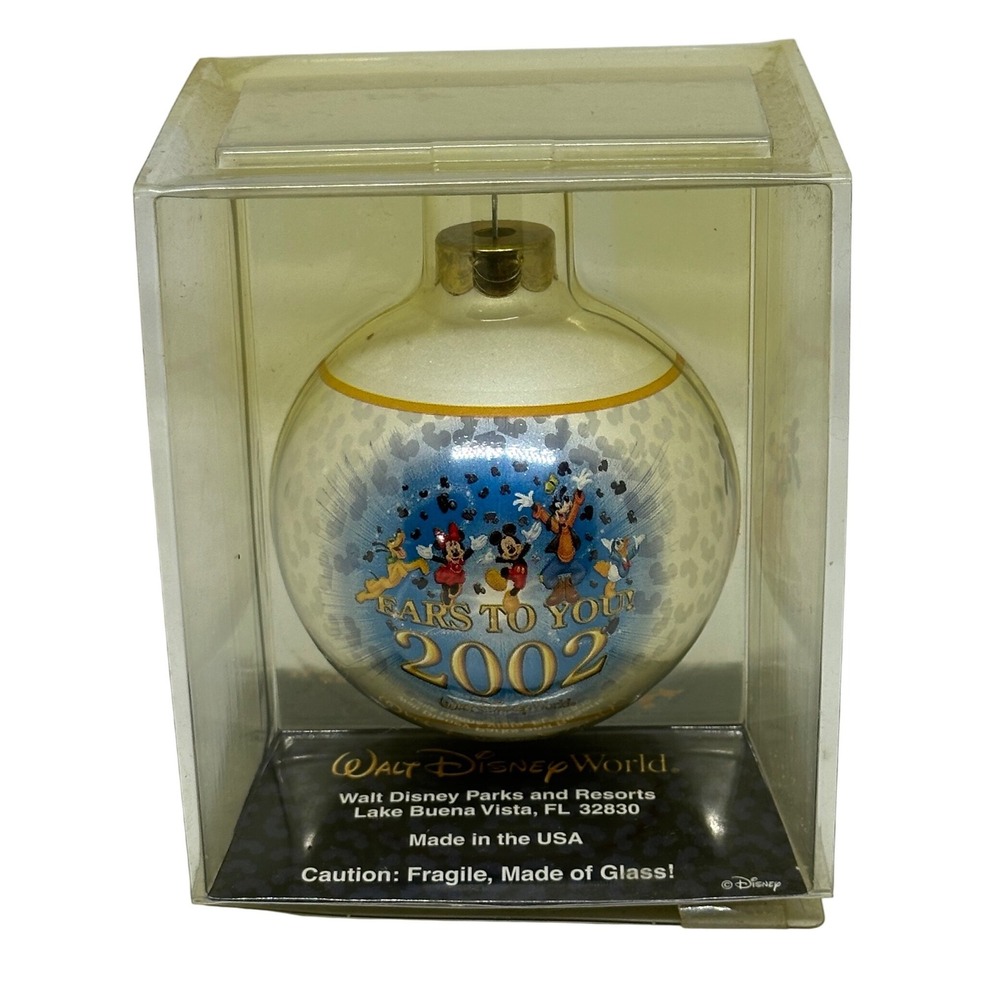 Disney Christmas Ornament White Ears To You 2002 Mickey Mouse Glass Ball USA